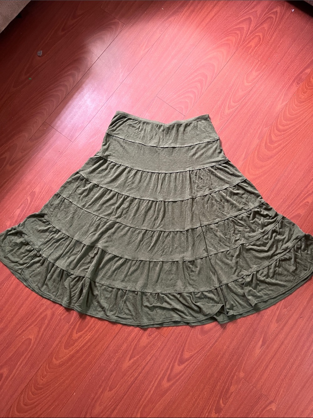 Max‎ Studio Olive Green Tiered Circle Skirt size M